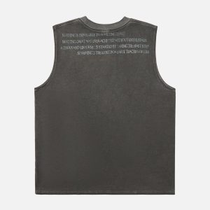 Concert Outfit Heavy Worker Washed And Broken Retro Font Vest