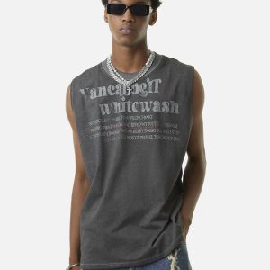 Concert Outfit Heavy Worker Washed And Broken Retro Font Vest