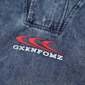 Concert Outfit High-Neck Hooded Wash Denim Jacket