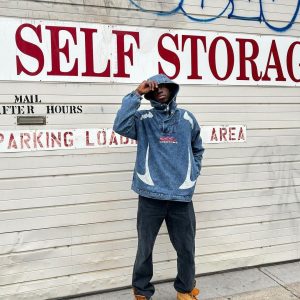 Concert Outfit High-Neck Hooded Wash Denim Jacket