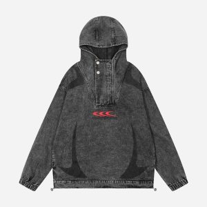 Concert Outfit High-Neck Hooded Wash Denim Jacket