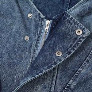 Concert Outfit High-Neck Hooded Wash Denim Jacket