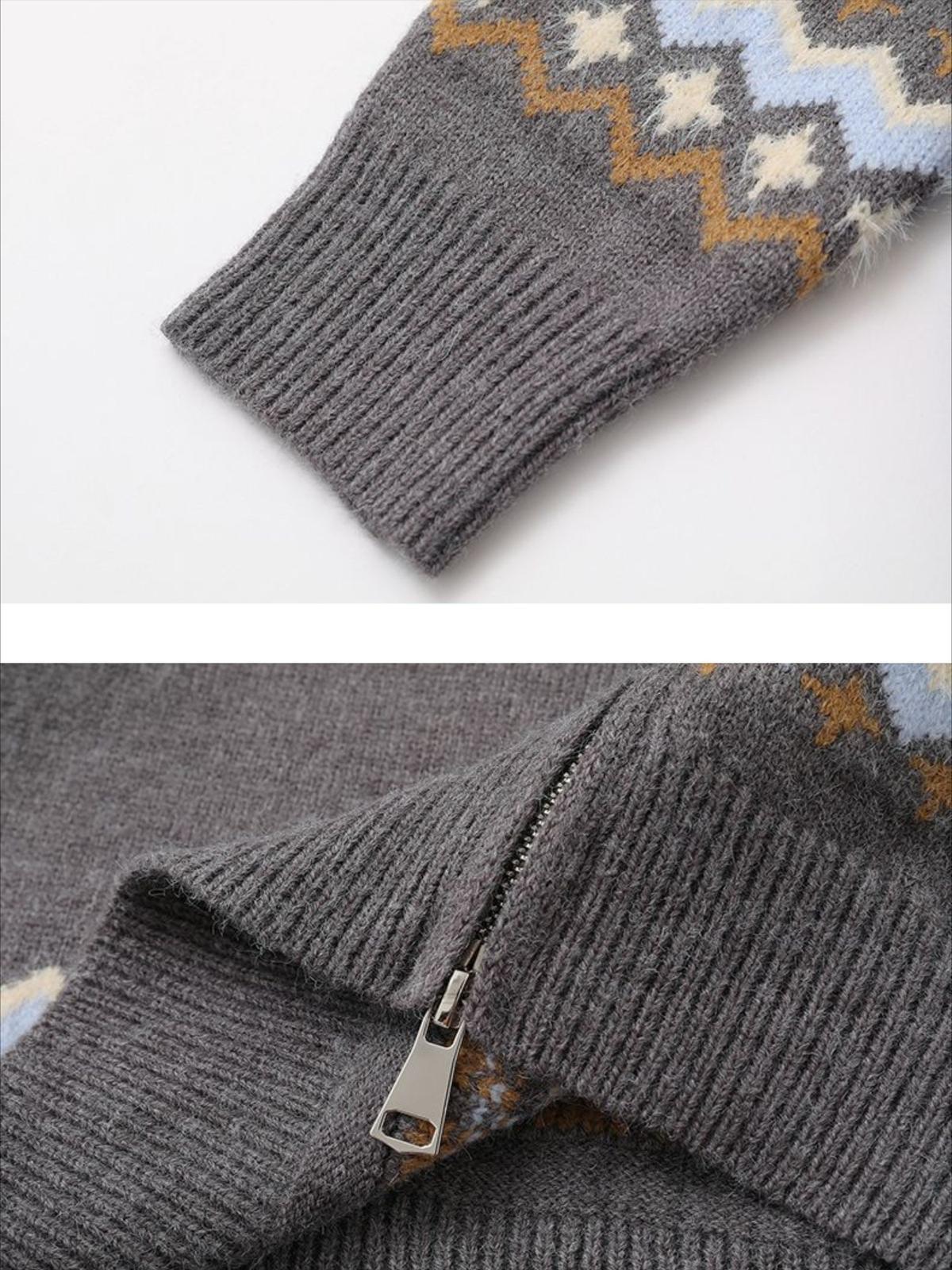 Concert Outfit High-Neck knitwear Diamond Weave Jacquard Sweater Concert Outfit High-Neck knitwear Diamond Weave Jacquard Sweater