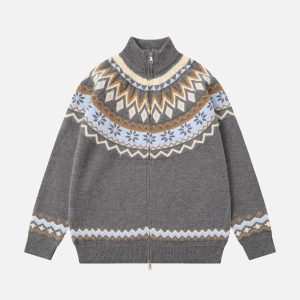 Concert Outfit High-Neck knitwear Diamond Weave Jacquard Sweater