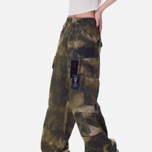 Concert Outfit High Street Badge Camouflage Multi-Pocket Pants