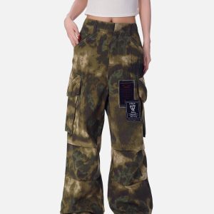 Concert Outfit High Street Badge Camouflage Multi-Pocket Pants