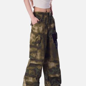Concert Outfit High Street Badge Camouflage Multi-Pocket Pants