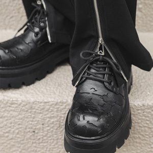 Concert Outfit High Street Crackle Leather Shoes