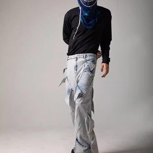 Concert Outfit High Street Deconstructed Washed Jeans