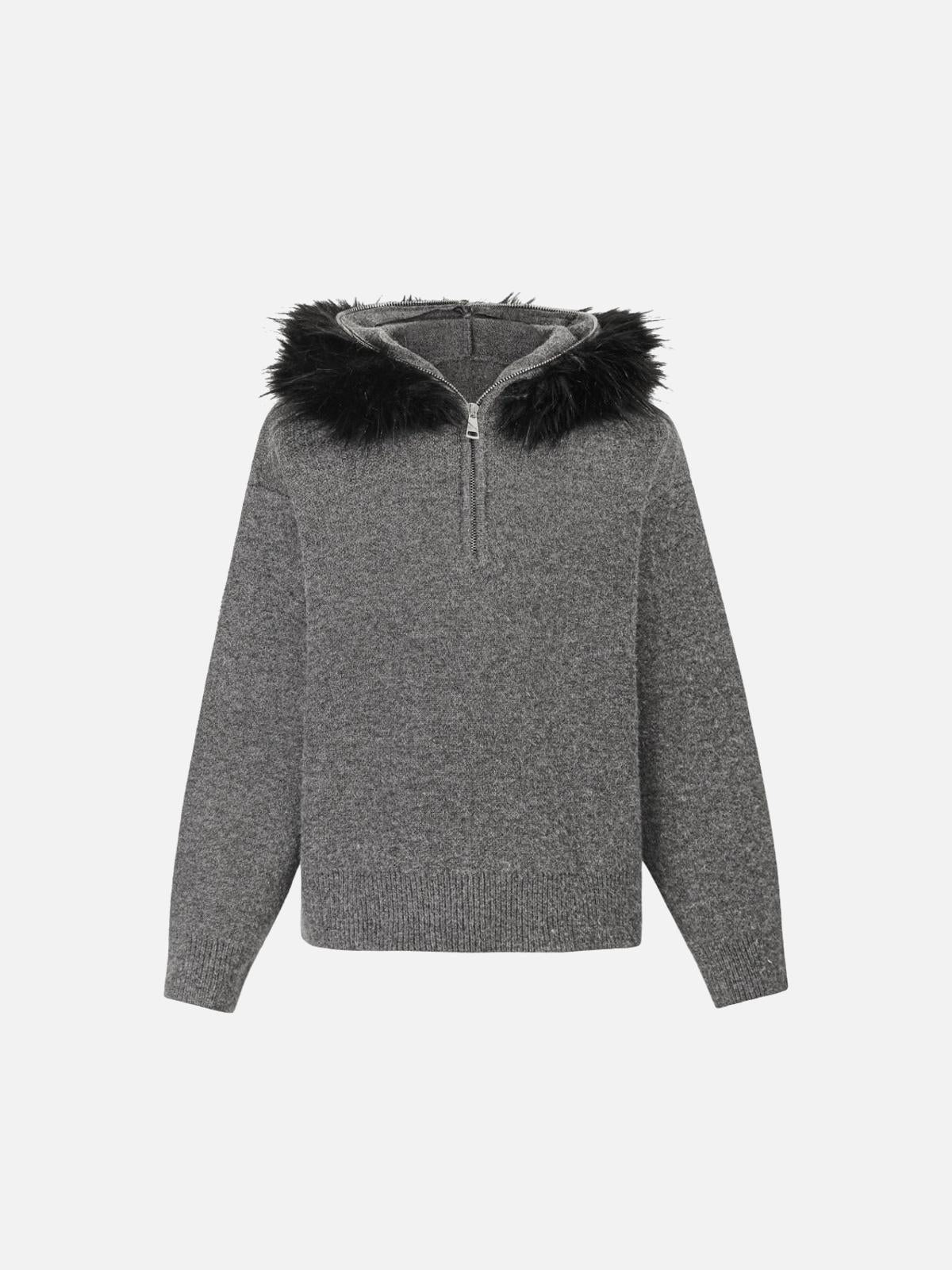 Concert Outfit High Street Detachable Fur Collar Half-Zipped Sweater Concert Outfit High Street Detachable Fur Collar Half-Zipped Sweater