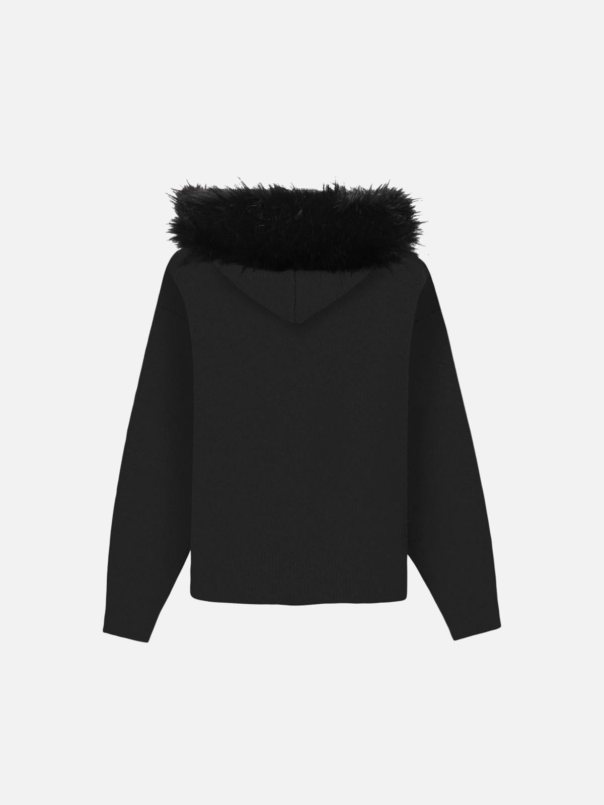Concert Outfit High Street Detachable Fur Collar Half-Zipped Sweater Concert Outfit High Street Detachable Fur Collar Half-Zipped Sweater