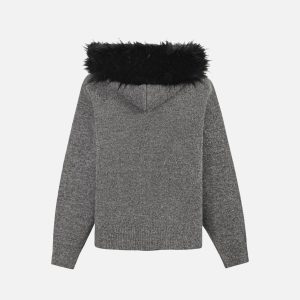 Concert Outfit High Street Detachable Fur Collar Half-Zipped Sweater