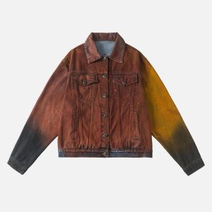 Concert Outfit High Street Distressed Spray-Painted Denim Jacket