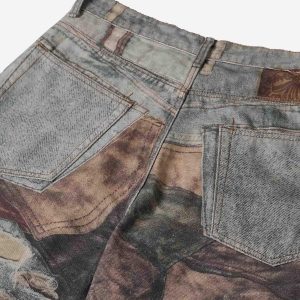 Concert Outfit High Street Distressed Washed Printed Jeans