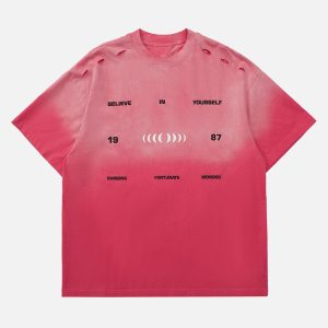 Concert Outfit High Street Gradient Design Hole T-Shirt