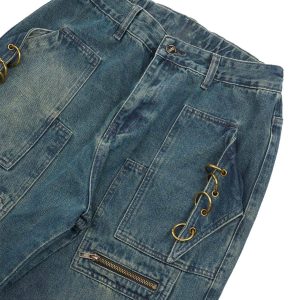 Concert Outfit High Street Heavy Duty Design Multi-Pocket Jeans
