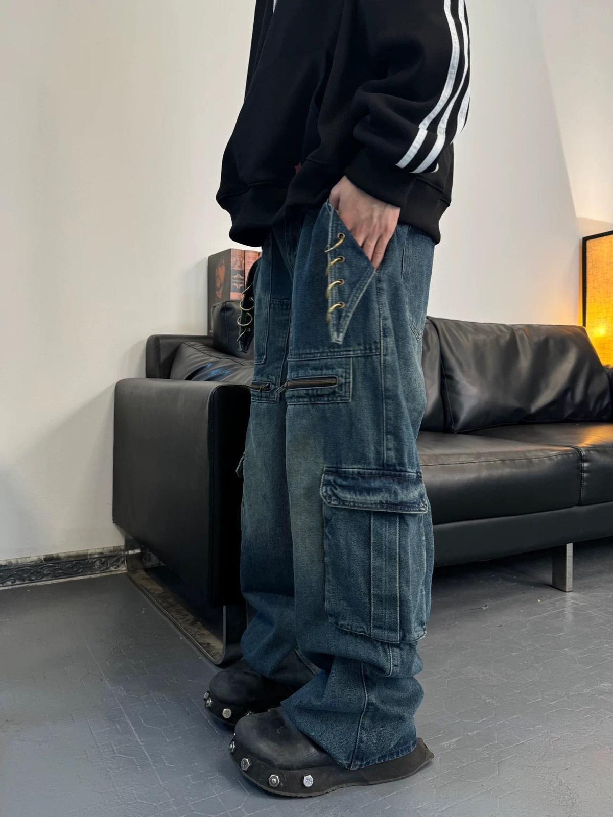 Concert Outfit High Street Heavy Duty Design Multi-Pocket Jeans Concert Outfit High Street Heavy Duty Design Multi-Pocket Jeans