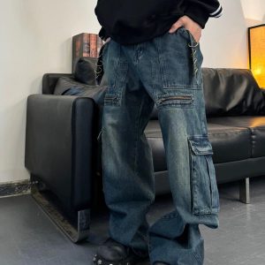 Concert Outfit High Street Heavy Duty Design Multi-Pocket Jeans