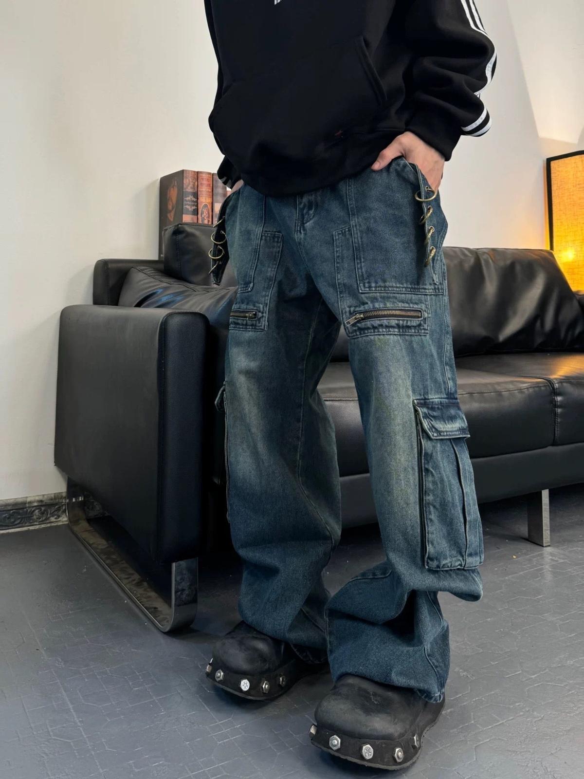 Concert Outfit High Street Heavy Duty Design Multi-Pocket Jeans Concert Outfit High Street Heavy Duty Design Multi-Pocket Jeans