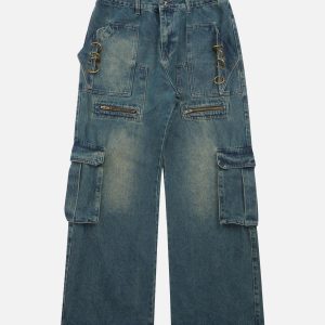 Concert Outfit High Street Heavy Duty Design Multi-Pocket Jeans