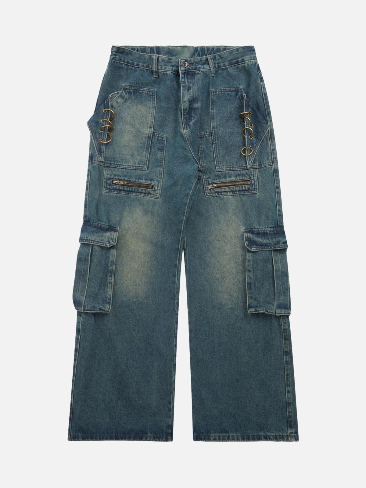 Concert Outfit High Street Heavy Duty Design Multi-Pocket Jeans Concert Outfit High Street Heavy Duty Design Multi-Pocket Jeans