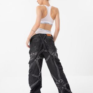 Concert Outfit High Street Hip-Hop Spider Web Denim Pants
