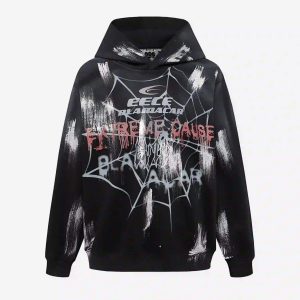 Concert Outfit High Street Hip Hop Spider Web Print Hoodie