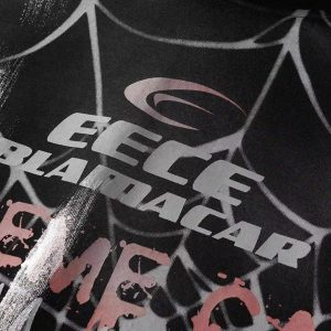 Concert Outfit High Street Hip Hop Spider Web Print Hoodie