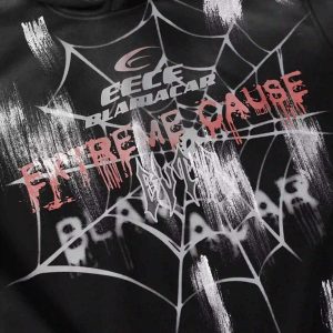 Concert Outfit High Street Hip Hop Spider Web Print Hoodie