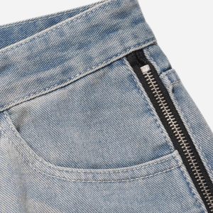 Concert Outfit High Street Hip-Hop Zipper Straight Jeans