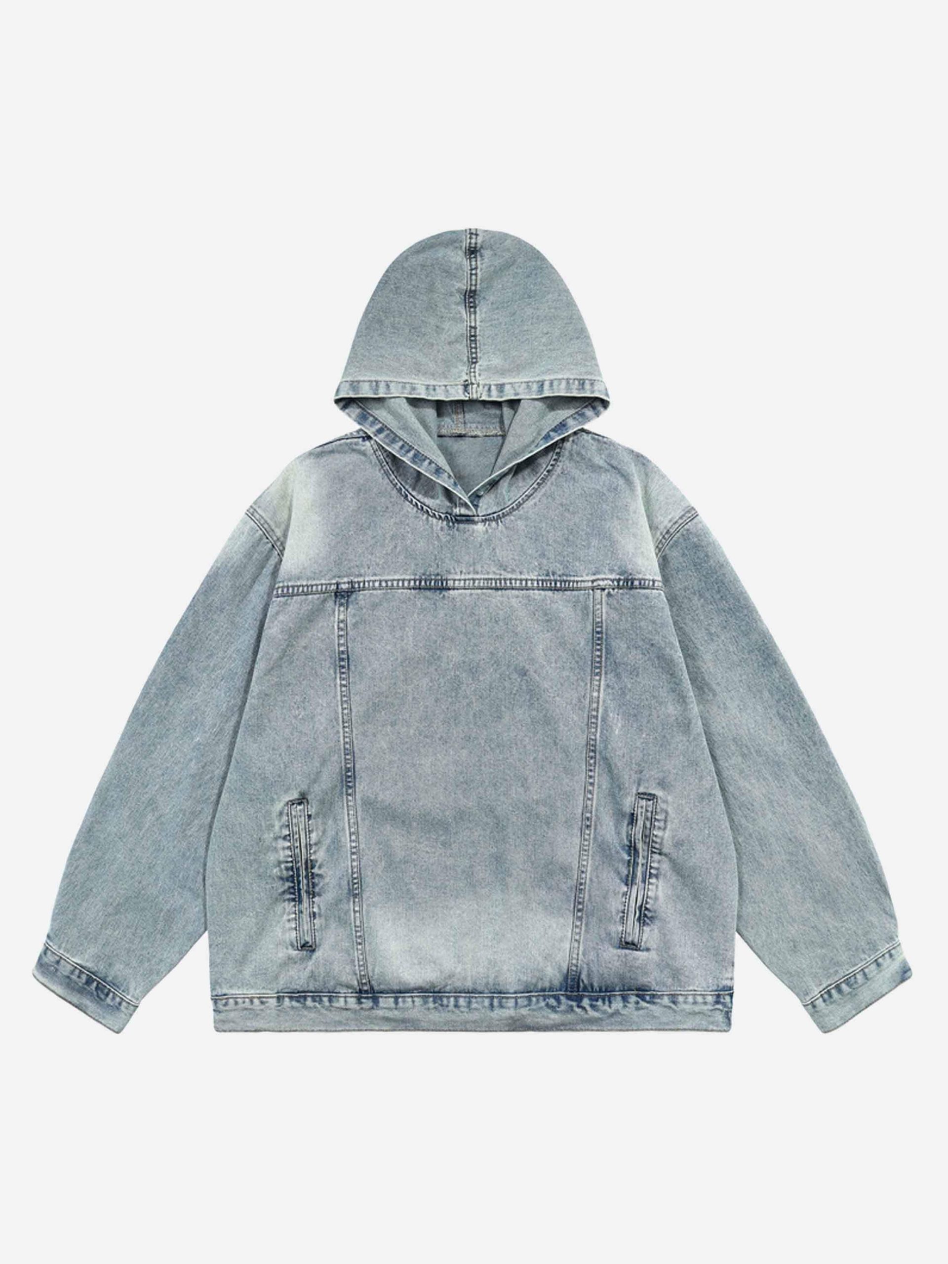 Concert Outfit High Street Washed And Worn Denim Hoodie Concert Outfit High Street Washed And Worn Denim Hoodie