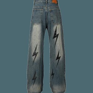 Concert Outfit High Street Washed Distressed Lightning Patch Jeans