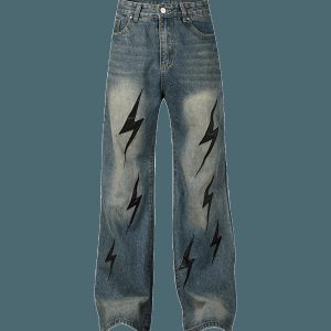 Concert Outfit High Street Washed Distressed Lightning Patch Jeans