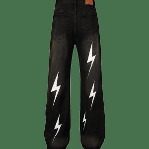 Concert Outfit High Street Washed Distressed Lightning Patch Jeans