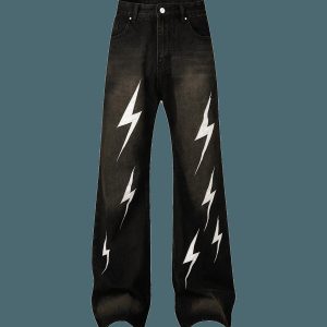 Concert Outfit High Street Washed Distressed Lightning Patch Jeans