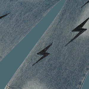 Concert Outfit High Street Washed Distressed Lightning Patch Jeans