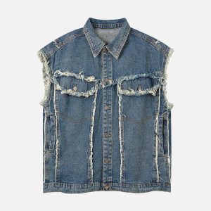 Concert Outfit High Street Washed Raw Edge Denim Vest