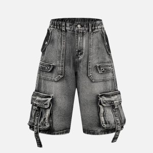 Concert Outfit High-Waisted Multi-Pocket Denim Cargo Shorts