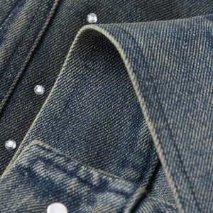 Concert Outfit Hip-Hop Beaded Washed Denim Jacket