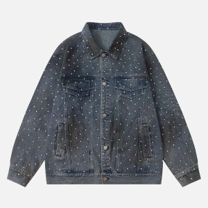 Concert Outfit Hip-Hop Beaded Washed Denim Jacket