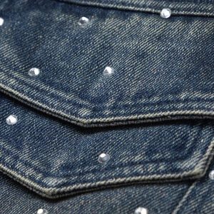 Concert Outfit Hip-Hop Beaded Washed Denim Jacket