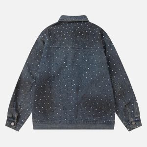 Concert Outfit Hip-Hop Beaded Washed Denim Jacket