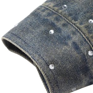 Concert Outfit Hip-Hop Beaded Washed Denim Jacket