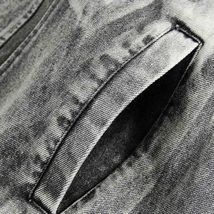 Concert Outfit Hip-Hop Distressed Washed Printed Denim Jacket