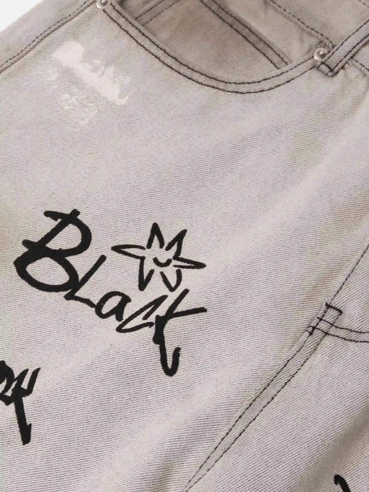 Concert Outfit Hip-Hop Graffiti Distressed Jeans Concert Outfit Hip-Hop Graffiti Distressed Jeans