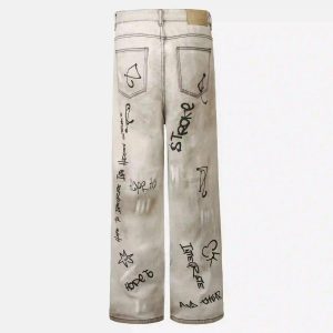 Concert Outfit Hip-Hop Graffiti Distressed Jeans