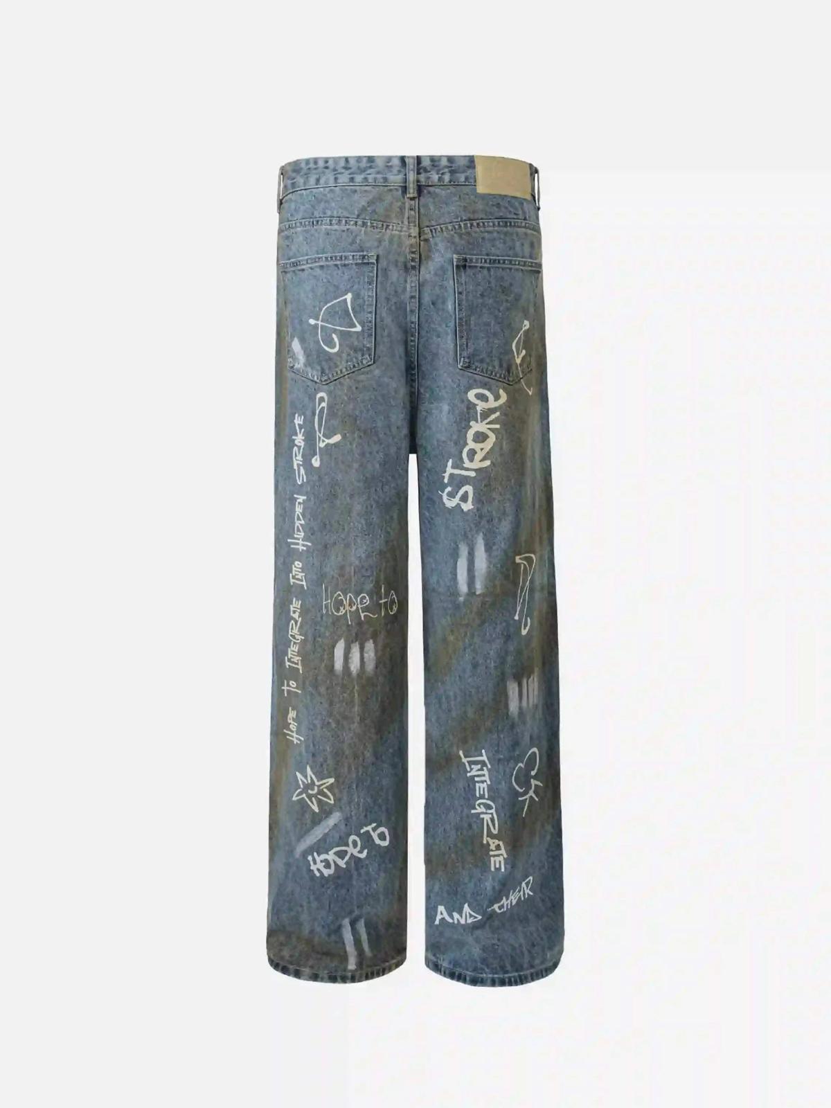 Concert Outfit Hip-Hop Graffiti Distressed Jeans Concert Outfit Hip-Hop Graffiti Distressed Jeans