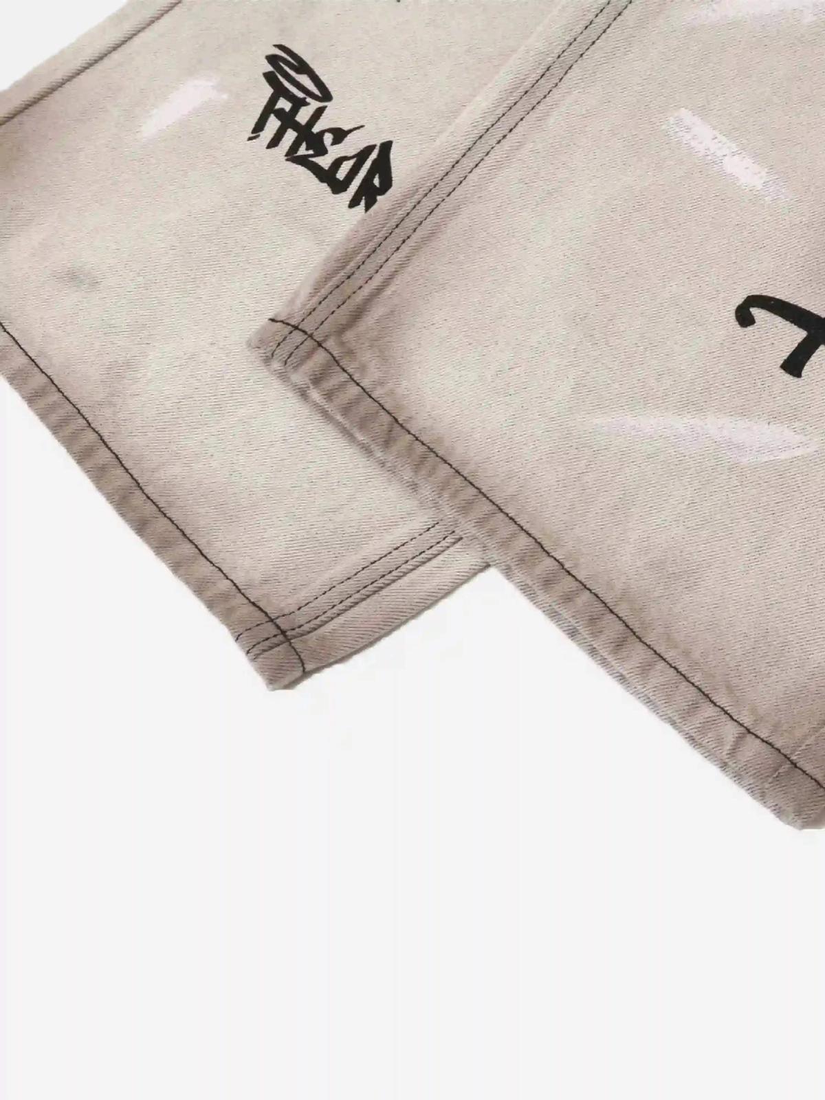 Concert Outfit Hip-Hop Graffiti Distressed Jeans Concert Outfit Hip-Hop Graffiti Distressed Jeans