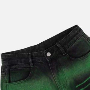Concert Outfit Hip-Hop Green Hand-Painted Dirty Jeans