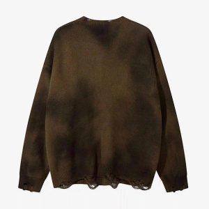 Concert Outfit Hip-Hop Lazy Style Butterfly Jacquard Ripped Sweater